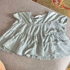 Soft Ruffle Peplum Top for Women- Light Sage Green